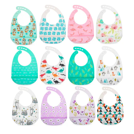 2 Pack Adjustable Easy Clean Soft Silicone Bibs with Scoop