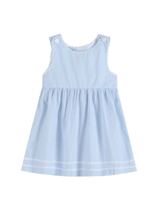 Classic Light Blue Seersucker Button Dress