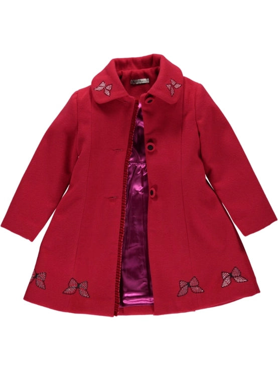Long Red Coat with Embroidered Bows
