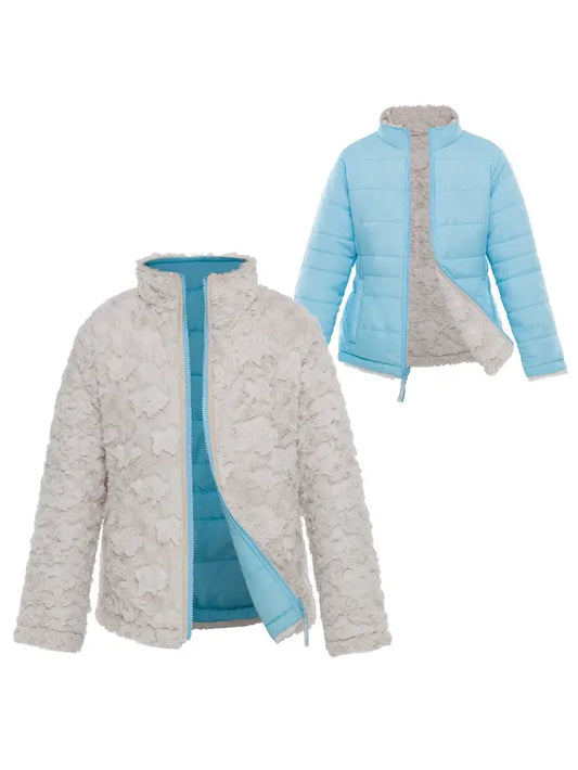 Girls' Reversible Sherpa Fleece Puffer Jacket