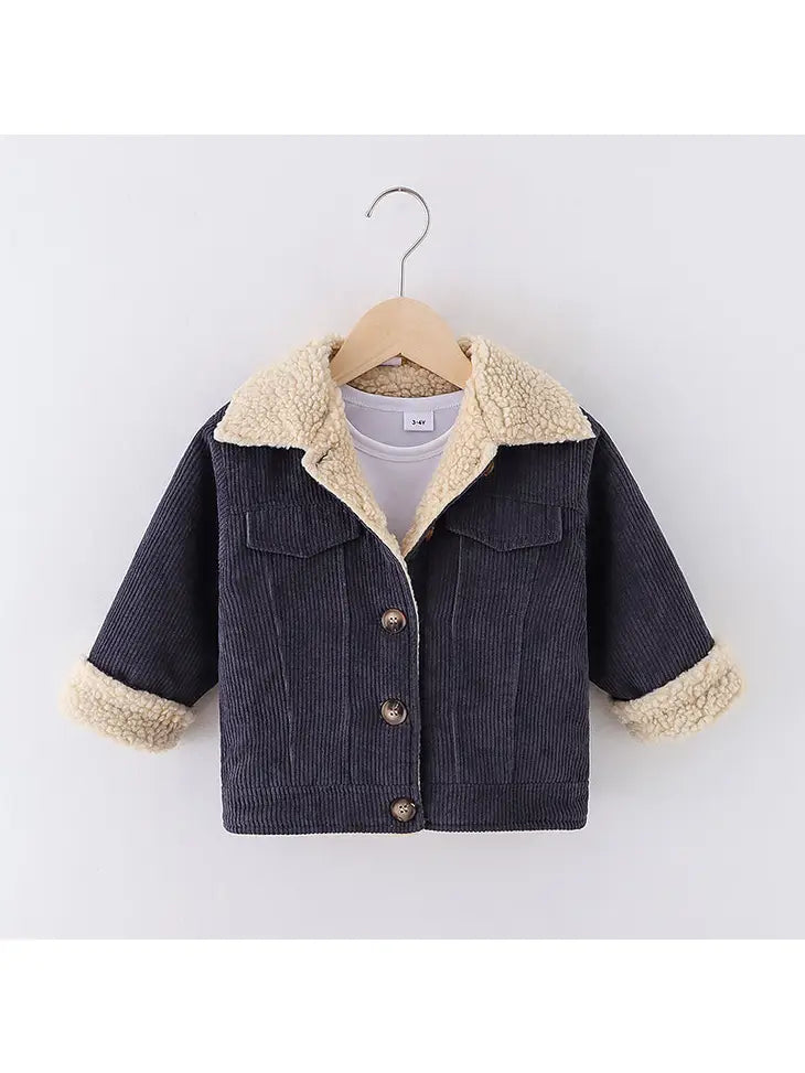 Toddler Girlboy Lapel Collar Button Design Fleece Lined Coat
