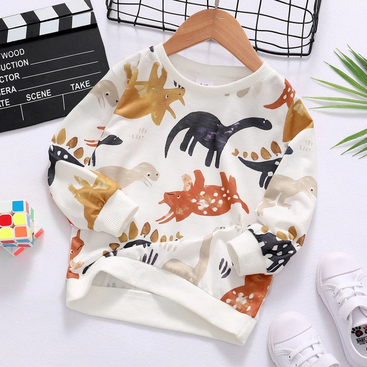 Baby Boy Cartoon Dinosaur Print Long-Sleeve Sweatshirt