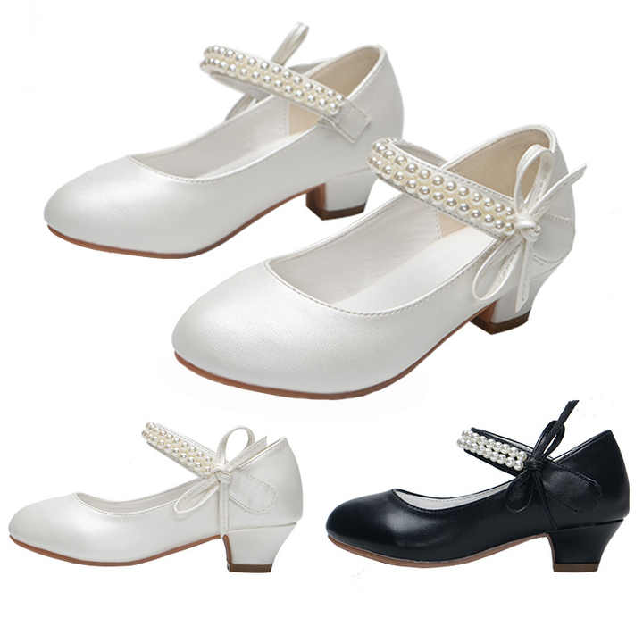 Girls Elegant pearls designs princess shoes girls PU leather white formal party children's dress shoes for special occasion