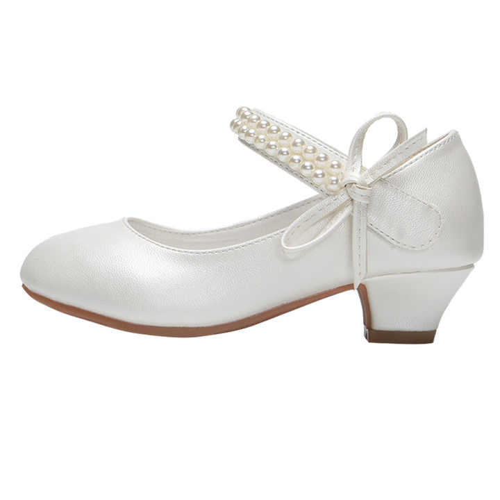 Girls Elegant pearls designs princess shoes girls PU leather white formal party children's dress shoes for special occasion