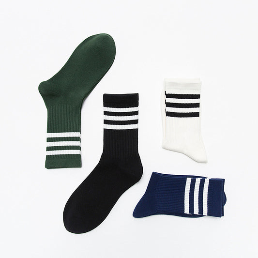 Classic White Black Stripes Medium Tube Crew Children School Sock Football Basketball Breathable Sports Kids Soccer Socks