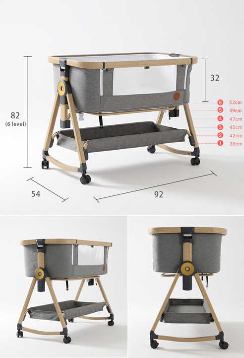 Baby Portable Gery/Bule Bed Foldable Swinging Crib Bedside Cradle Swing Bassinet
