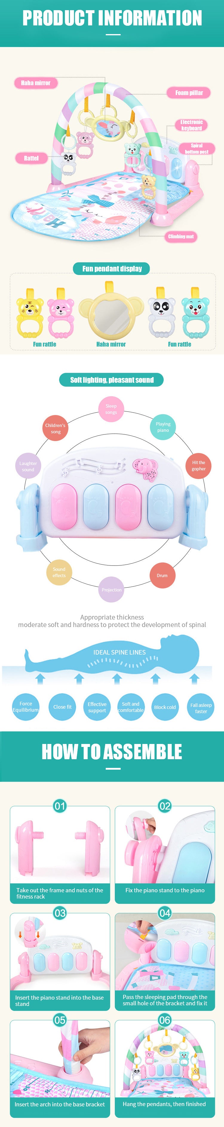 Eco-friendly Safety Baby Educational Educational Toys Baby Fitness Musical Piano Mat Play Gym Mat for Babies