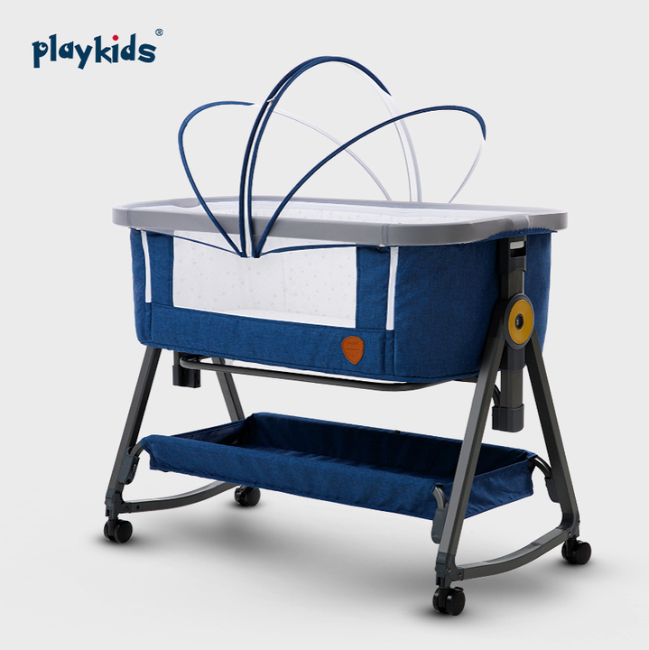 Baby Portable Gery/Bule Bed Foldable Swinging Crib Bedside Cradle Swing Bassinet