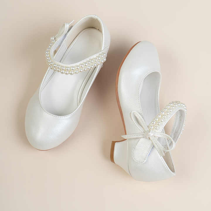 Girls Elegant pearls designs princess shoes girls PU leather white formal party children's dress shoes for special occasion