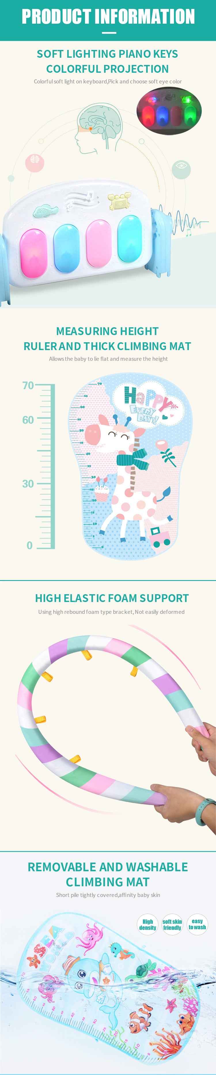 Eco-friendly Safety Baby Educational Educational Toys Baby Fitness Musical Piano Mat Play Gym Mat for Babies