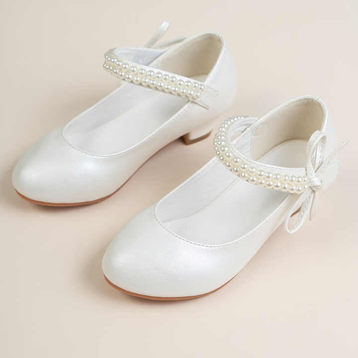 Girls Elegant pearls designs princess shoes girls PU leather white formal party children's dress shoes for special occasion