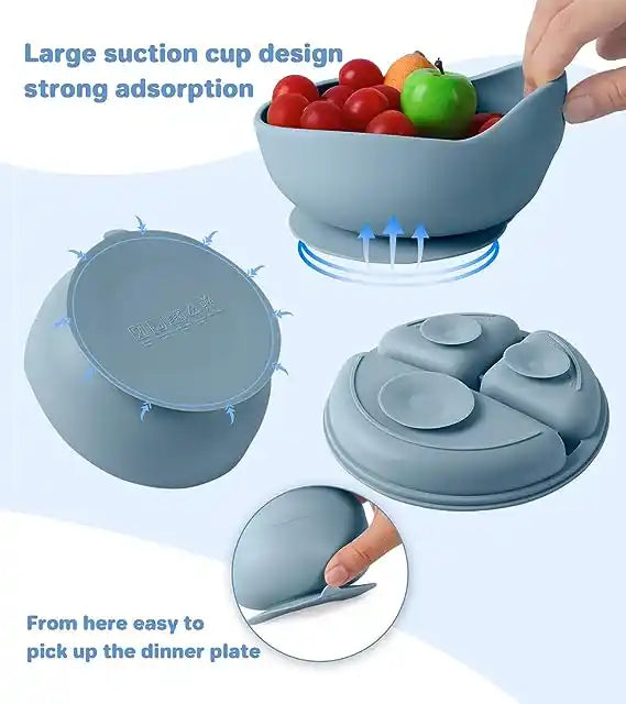 Baby Feedings Tableware Set Supplies 100% Food Grade Bpa Free Silicone Dinnerware Baby Bowl with Suction