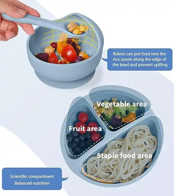 Baby Feedings Tableware Set Supplies 100% Food Grade Bpa Free Silicone Dinnerware Baby Bowl with Suction