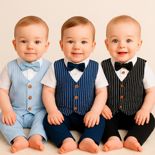 Baby Boys’ 3-Piece Pinstripe Vest Set with Bowtie