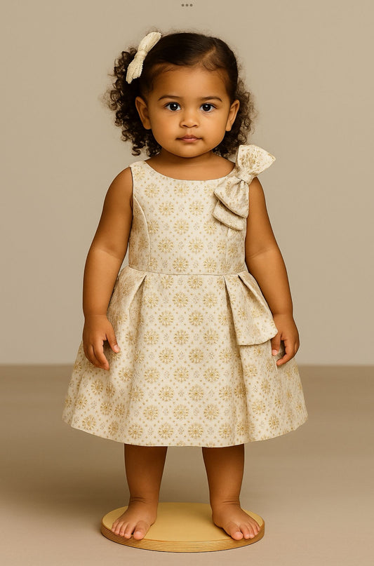 Champagne Jacquard Bow Dress
