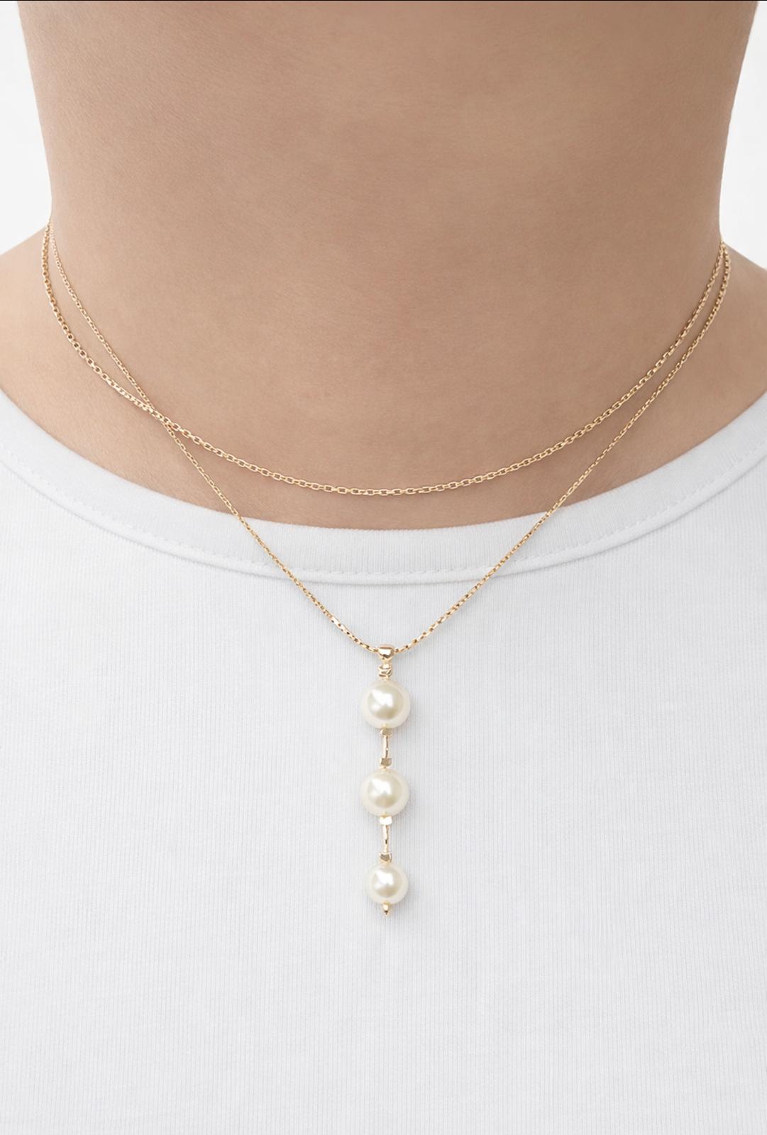 Adjustable Choker Necklace with Three Pearl Drop Charms