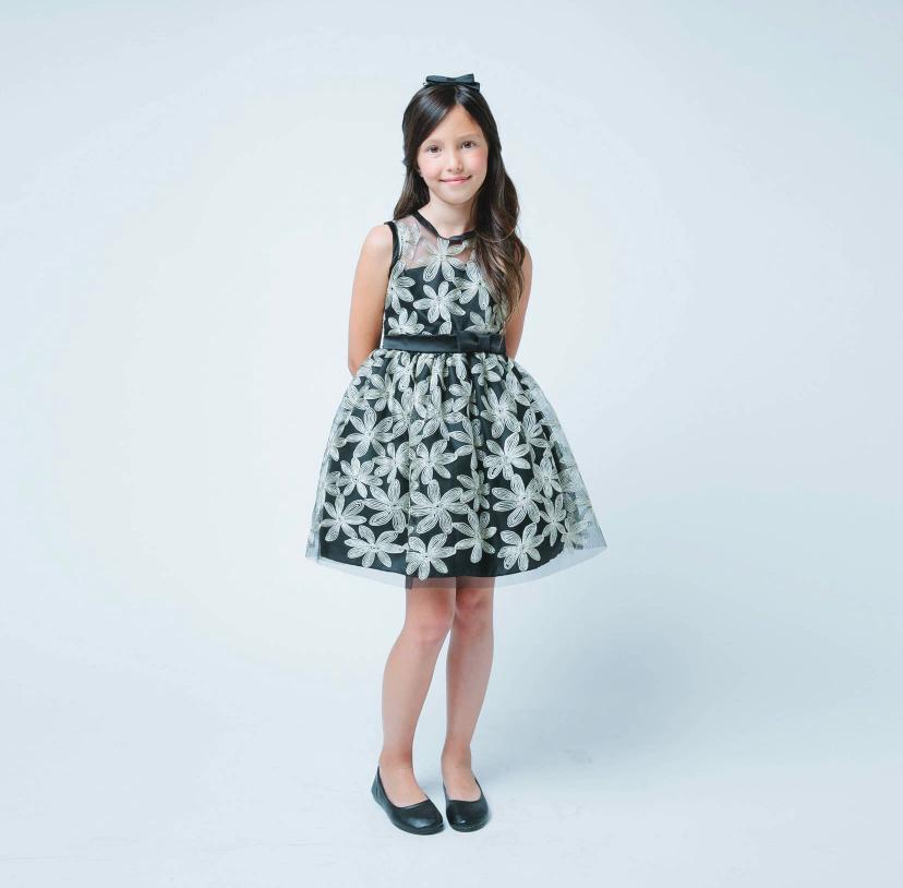 Gold Floral embroidered black mesh SK530