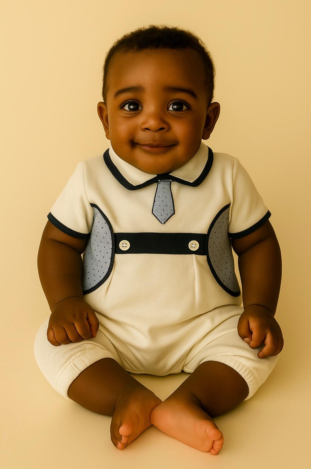Elegant Baby Romper – White and Blue