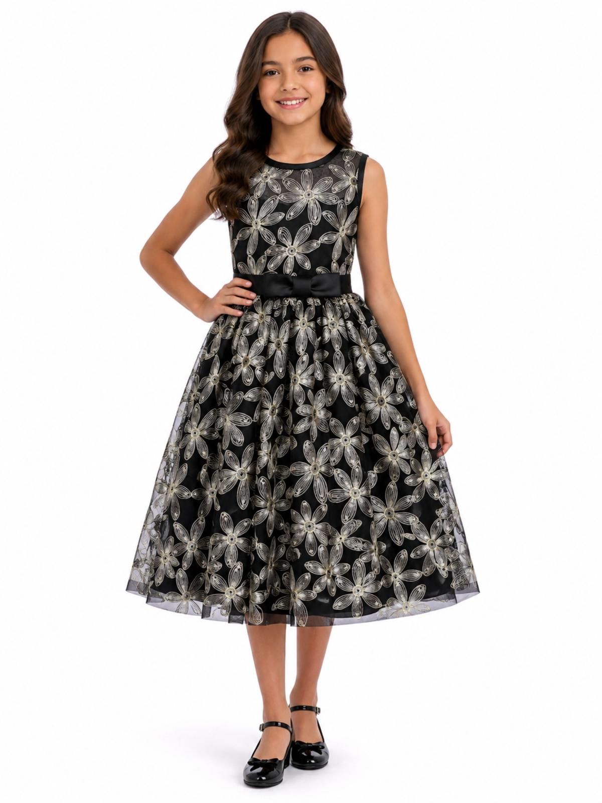 Black & Gold Floral Special Occasion Dress