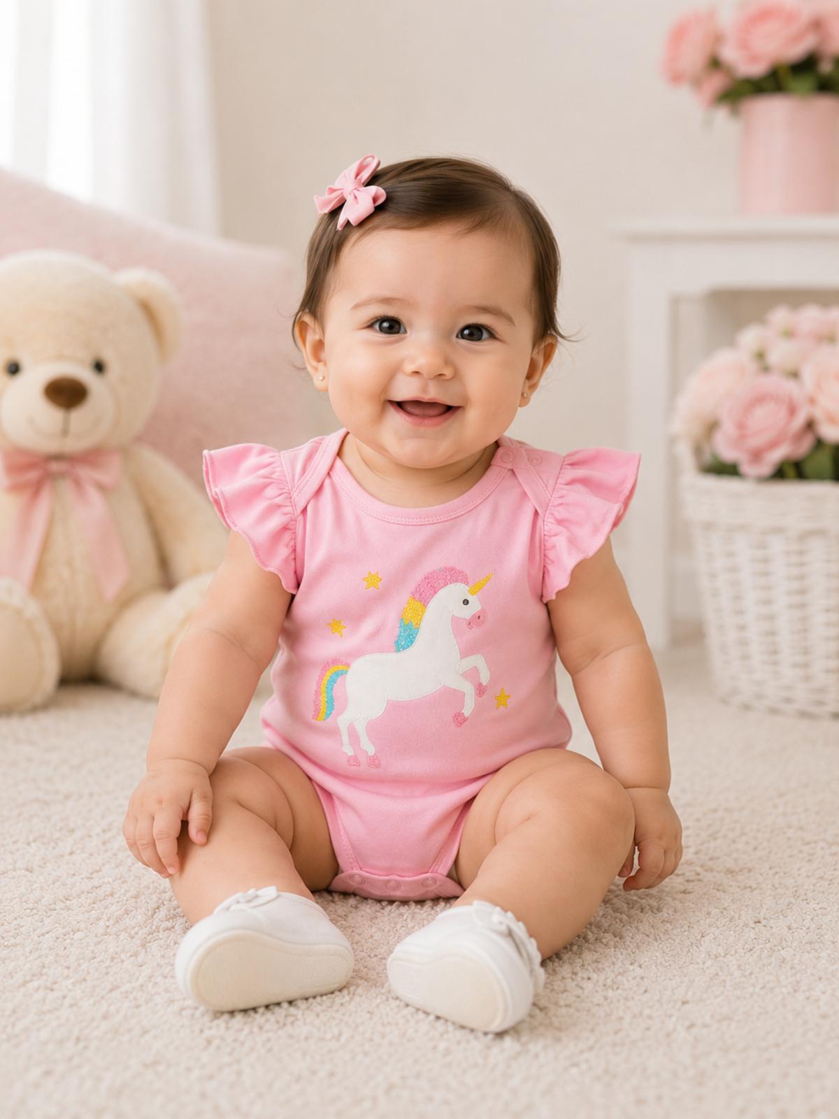 Pink Unicorn Baby Bodysuit