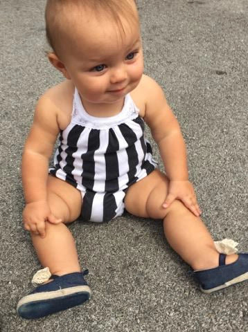 Black & White Stripes Baby Girl Organic Cotton Playsuit