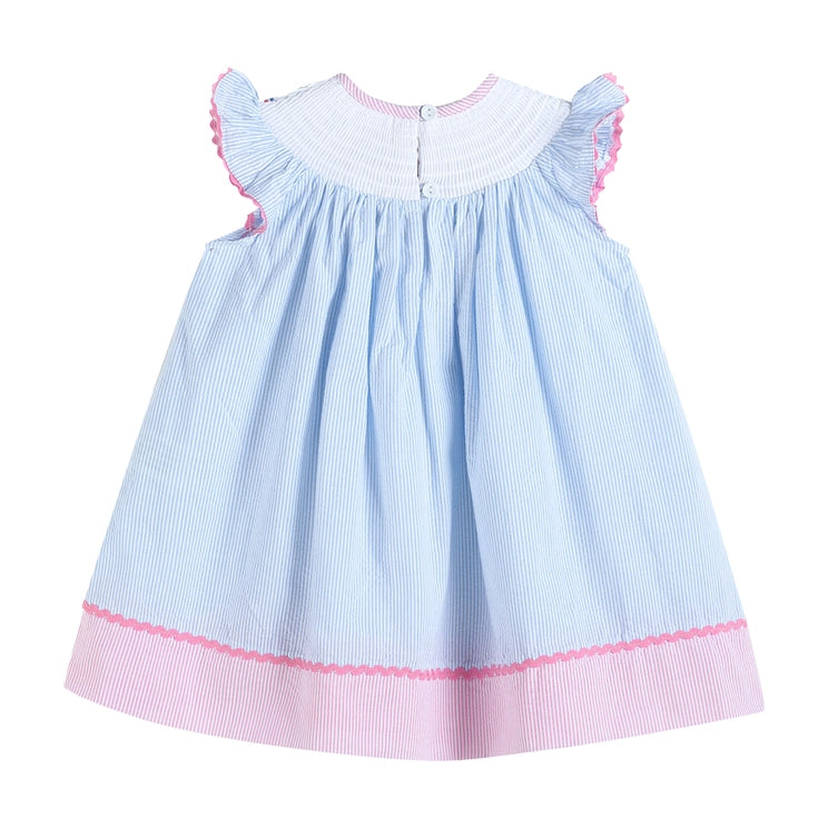 Pink + Blue Striped Smocked Baby Bishop Dress with Anchor
