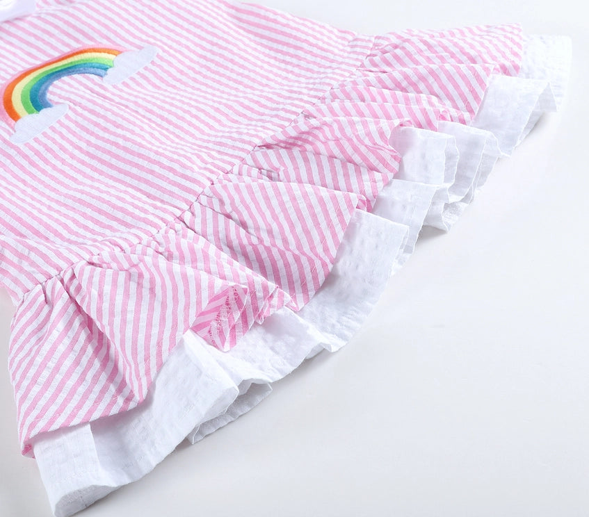 Pink Gingham Rainbow Applique Swing Dress