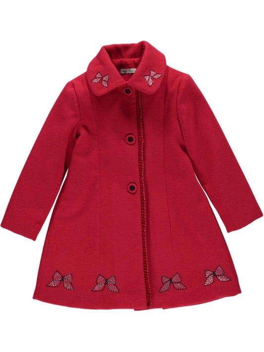 Long Red Coat with Embroidered Bows