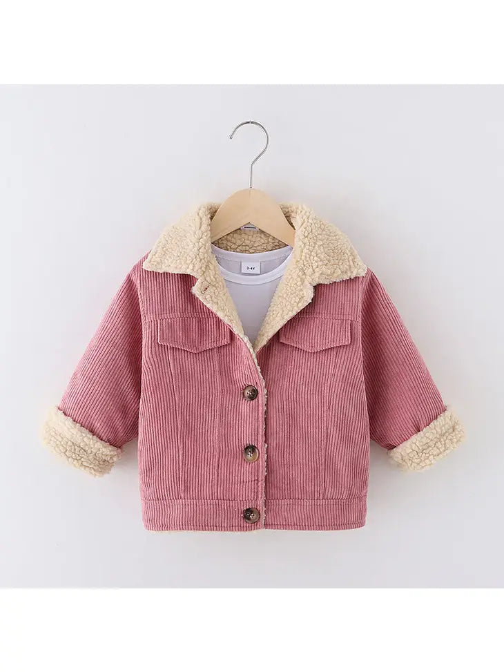 Toddler Girlboy Lapel Collar Button Design Fleece Lined Coat