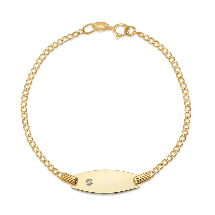 14k Gold Id Bracelet Engravable Girls Boys Kids Baby Figaro