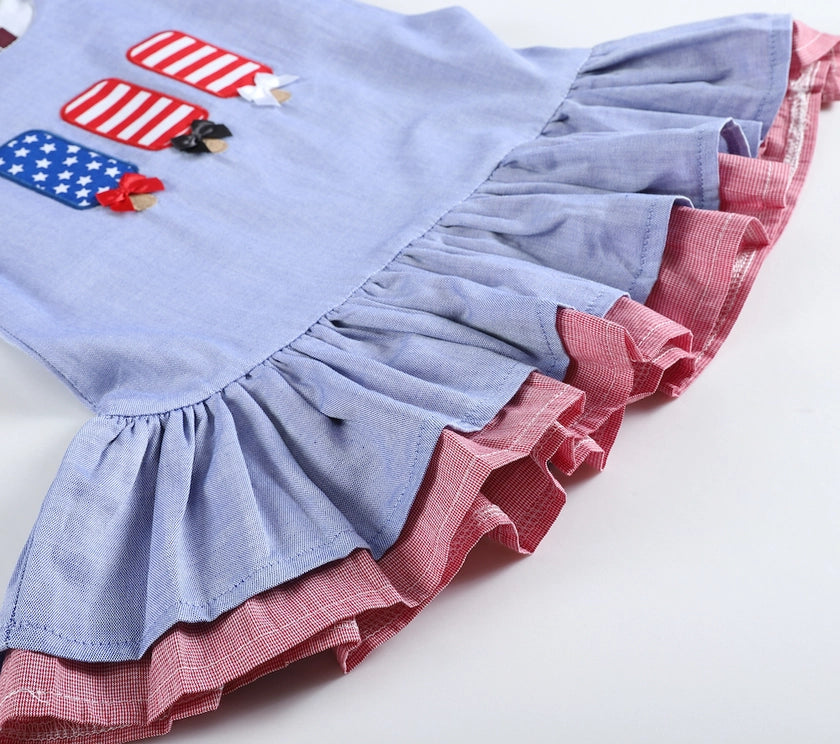 Blue and Red Americana Popsicles Applique Swing Dress