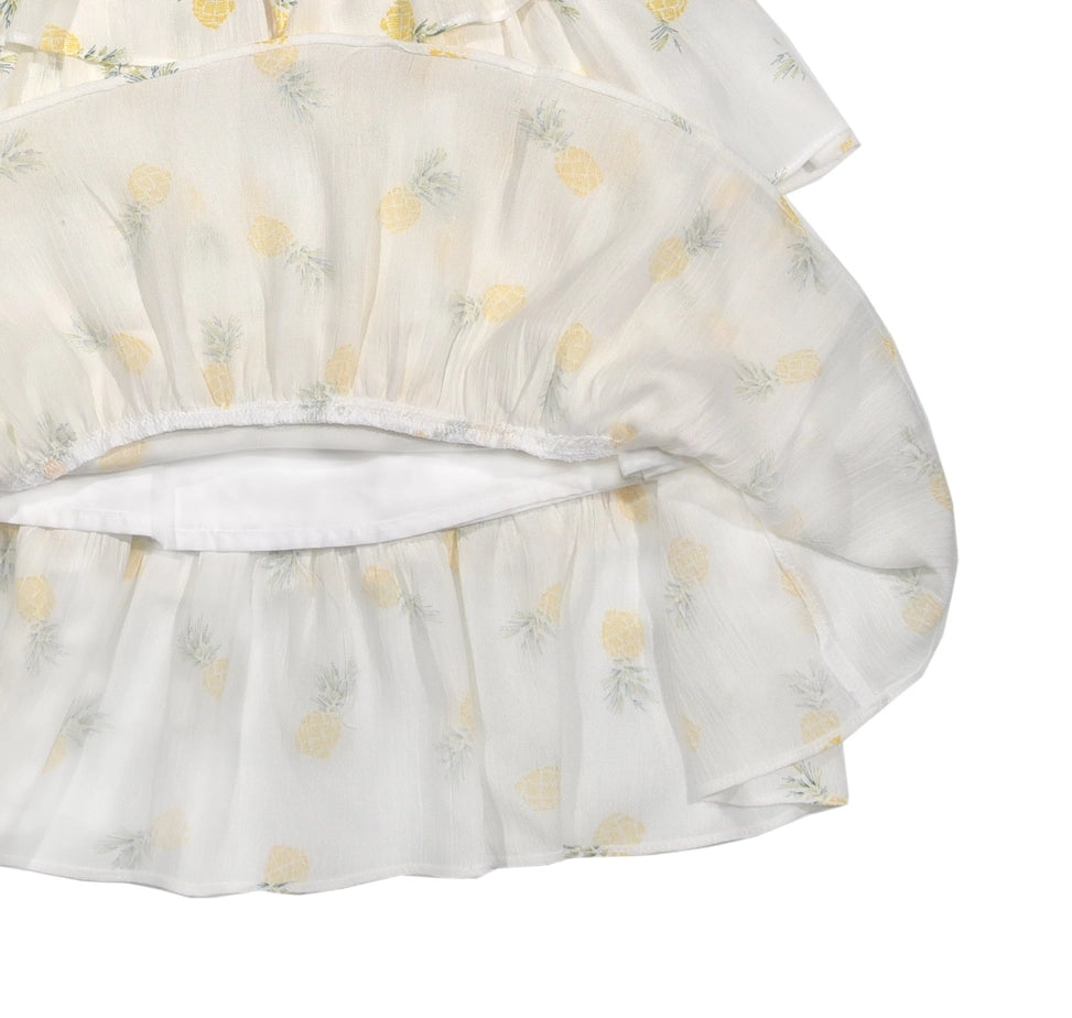 Off-White Pineapples Tiered Ruffle Sleeveless Dress - Infant, Toddler & Girls