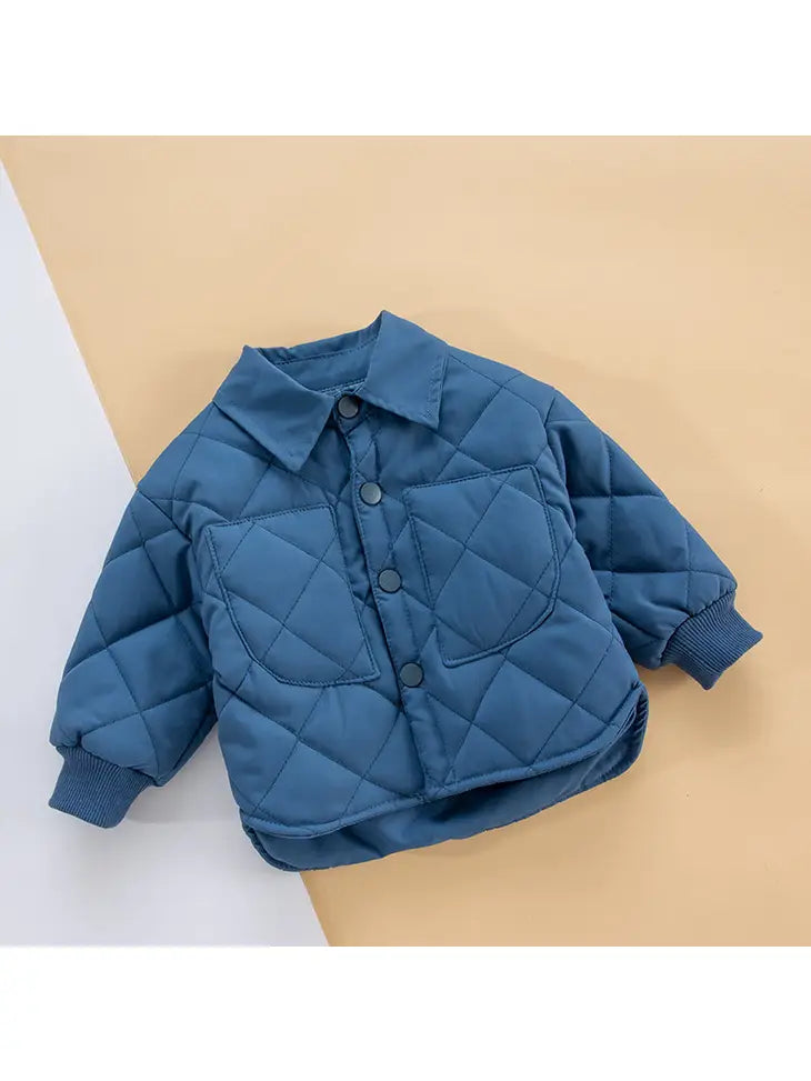 Baby Solid Thickened Lined Lapel Long Sleeve Quilted Outwear