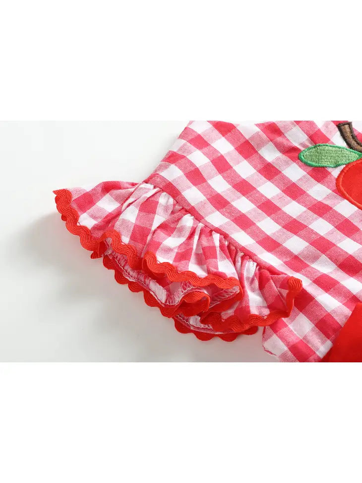 Red Gingham Apple Tie-Accent Angel-Sleeve Baby Dress