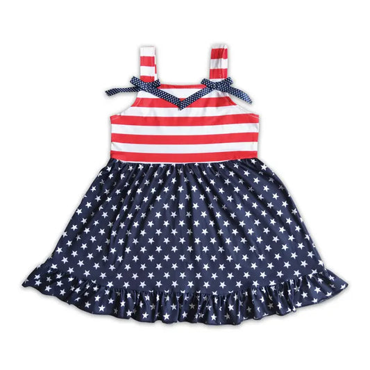 Sleeveless Stripe and Star Baby Girls 4th of July Dresses