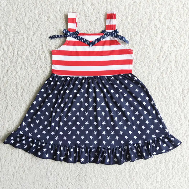 Sleeveless Stripe and Star Baby Girls 4th of July Dresses