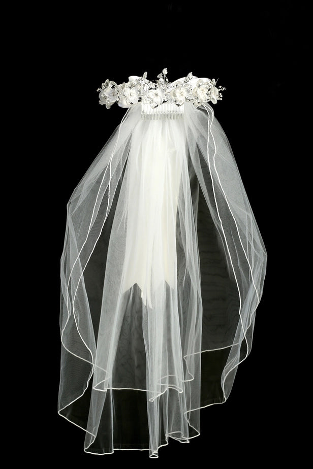 White Flower Rhinestone Crown Veil