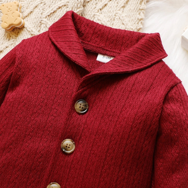 Baby Solid Lapel Button Down Long Sleeve Outwear