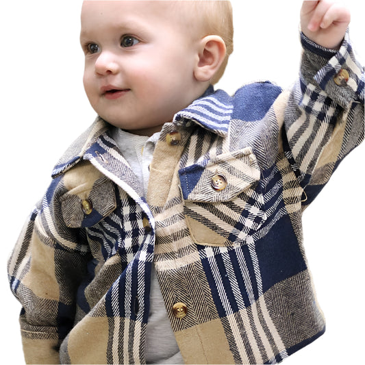 Unisex Navy blue & Tan Plaid printed Flannel