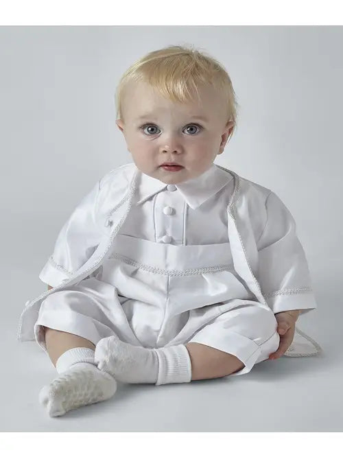 3 piece boys Christening set, Jacket, Romper & Hat