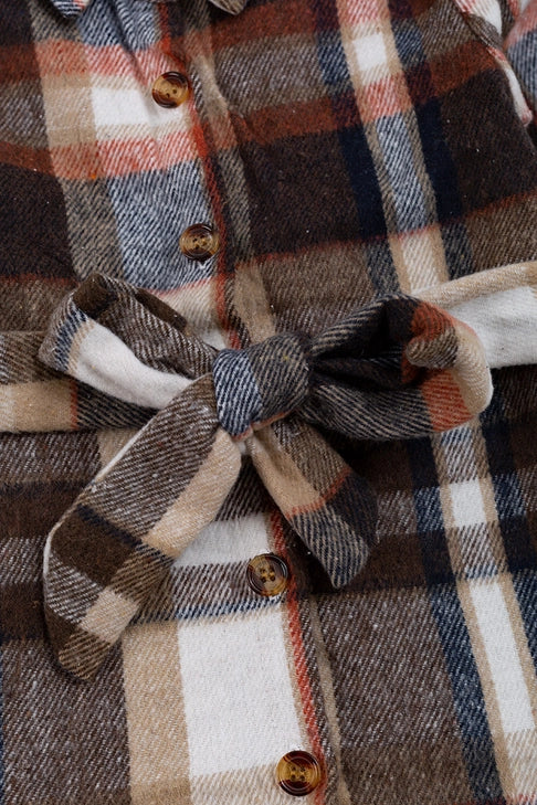 Girls Brown Plaid Dress/Cardigan with Belt. TPG60133005 Mary