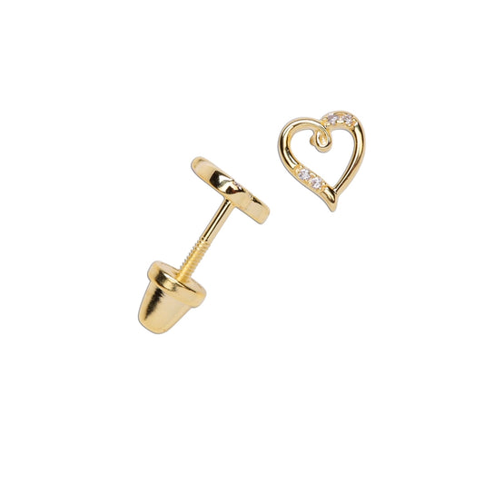 14K Gold-Plated Heart Open Earrings For Children and Babies
