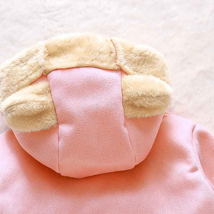 3D Ear Solid Suede and Fleece Baby Hooded Coat Jacket