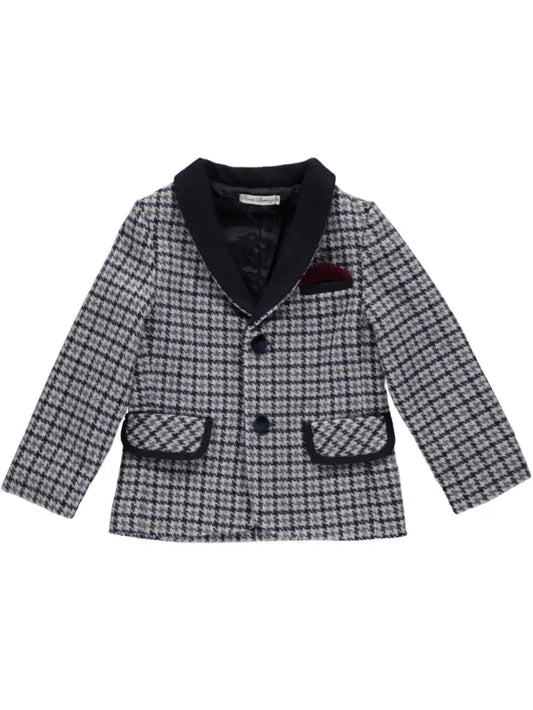 Plaid Blazer with Navy Blue Collar