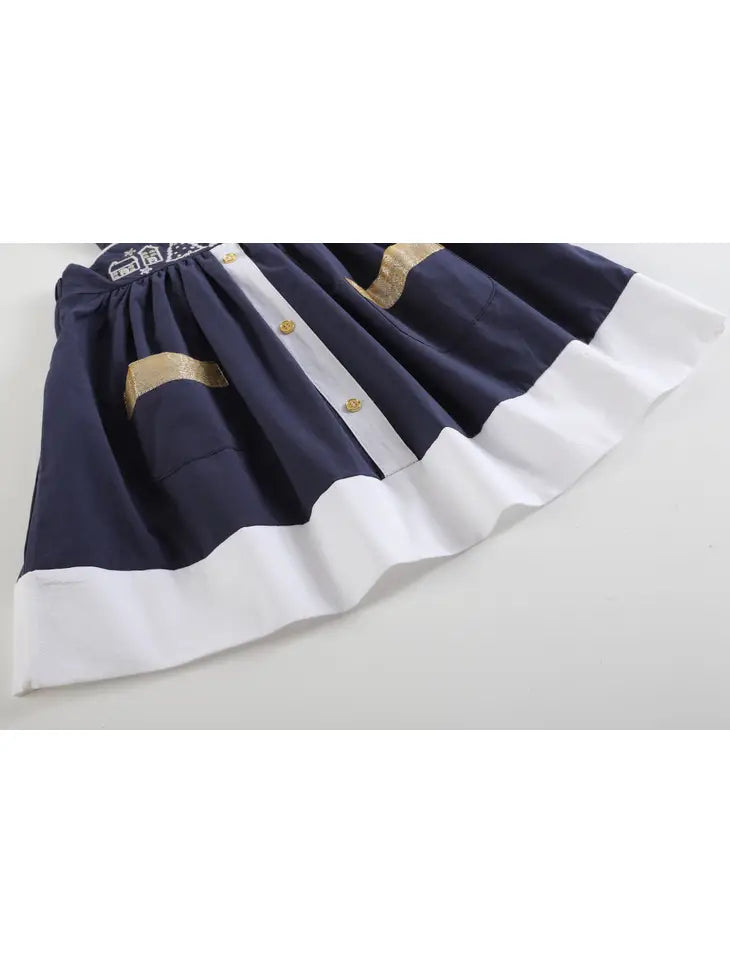 Navy and Gold Christmas Scene Baby A-Line Dress