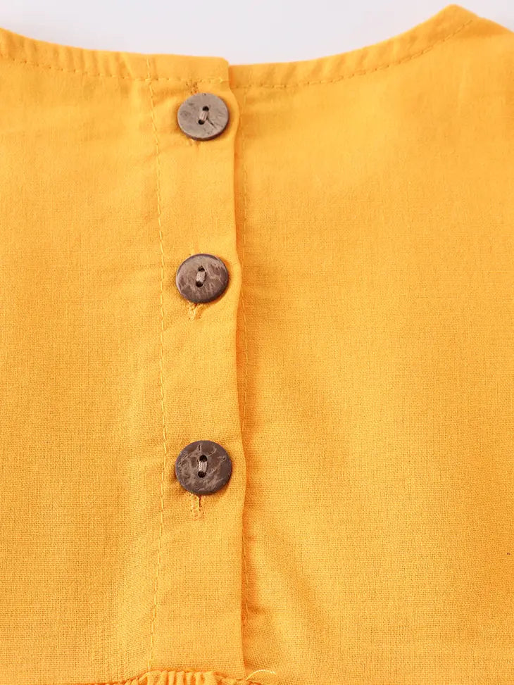 Mustard Ruffle Dress with Bow On Sleeve