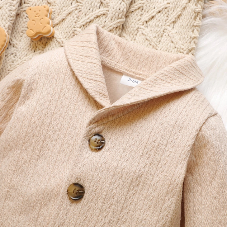Baby Solid Lapel Button Down Long Sleeve Outwear