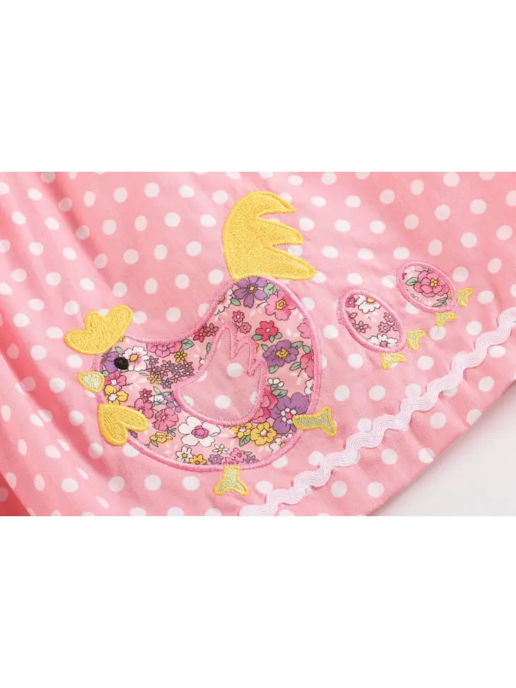 Pink Dot Floral Rooster Baby Dress