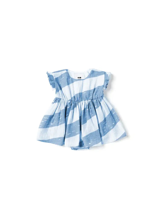 Baby Dress with Knife Pleated Sleeve Ruffle - Blue