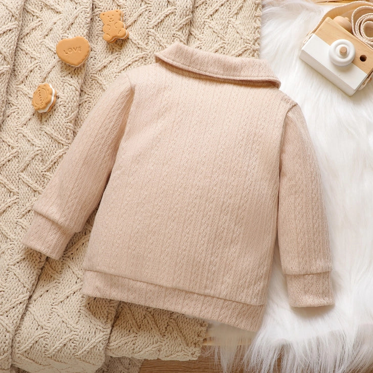 Baby Solid Lapel Button Down Long Sleeve Outwear